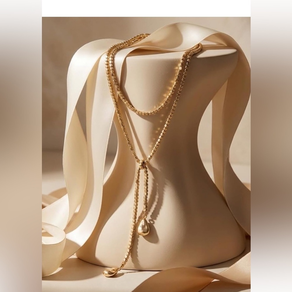 Classic 24k Gold Plated Rope Beaded Wrap Necklace new-